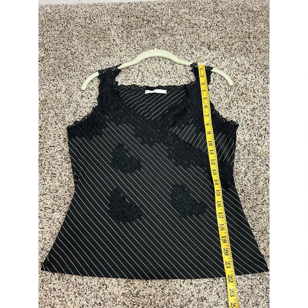 Vtg Charlotte Russe Striped Tank Top Black Lace Whimsigoth Y2K Grunge L - Picture 9 of 9